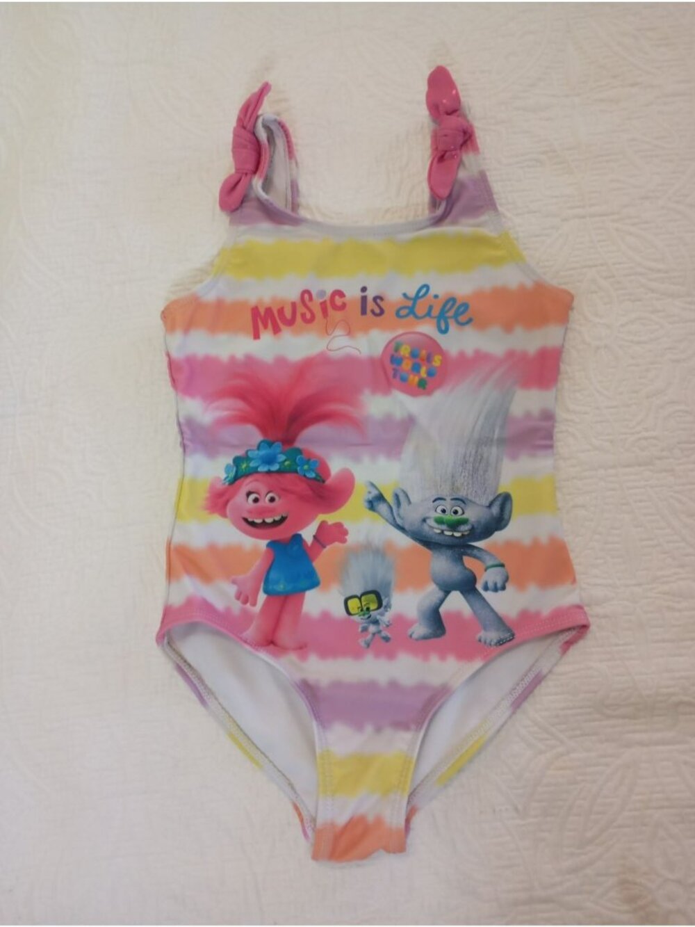 DreamWorks Trolls Girls Swimsuit Music Is Life Rainbow Stripes Size 4/5